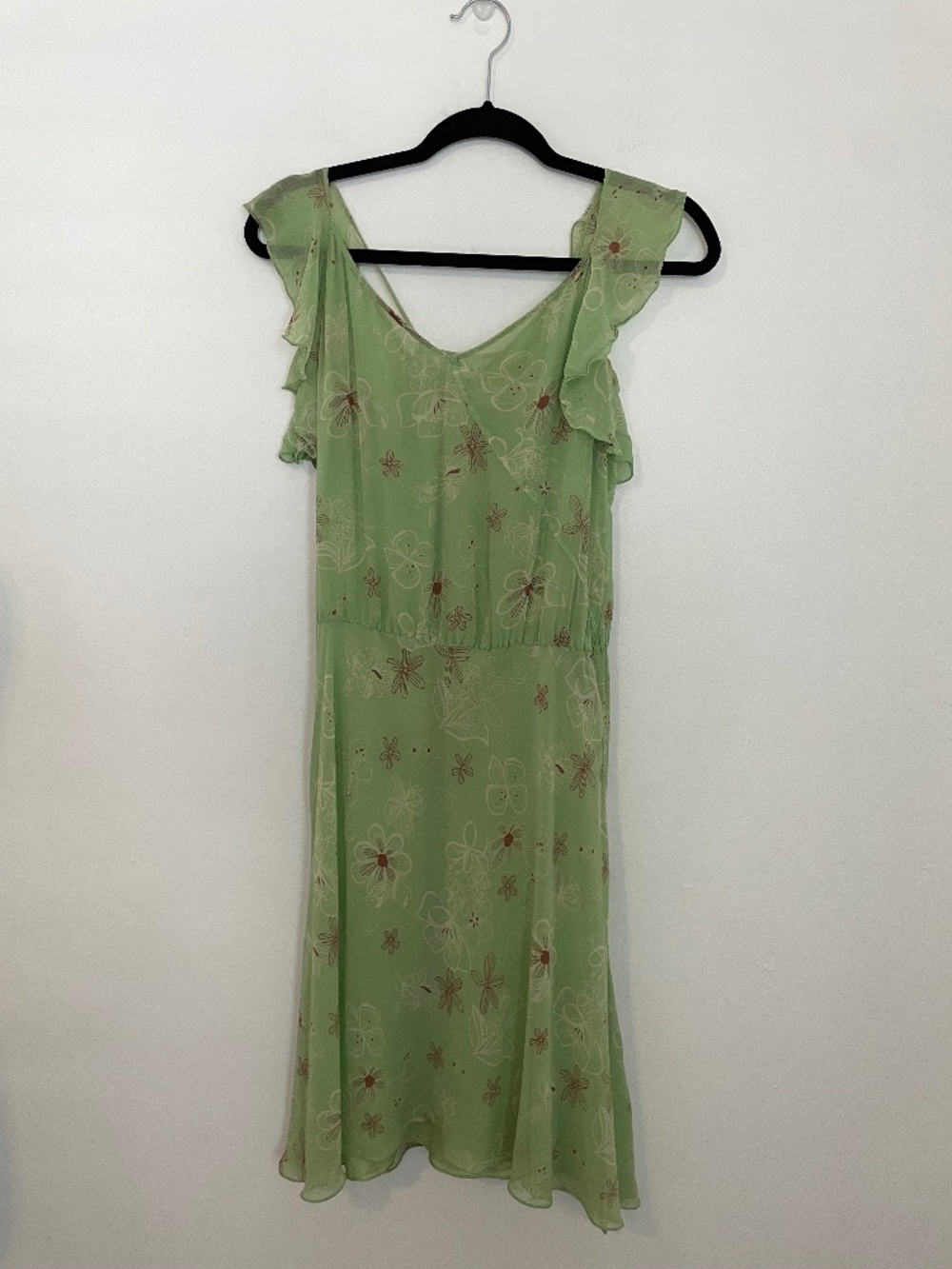 Vintage Studio M 100% Silk Green Midi Cocktail Dress, Fairy Wimsigoth Size Small